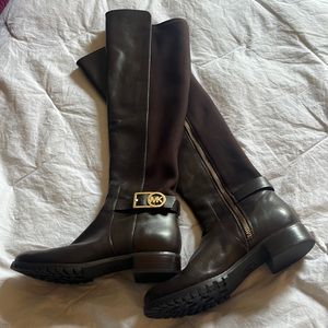 Michael Kors Women’s Leather & Stretch Tall Brown Boots (Size 5.5)
